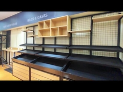 Metallholz-Regal-Shop-Display-Regal Rückseite Panel Holzrahmen-Supermarkt-Display-Regal