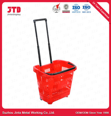 60L rollender Plastikeinkaufskorb des Einkaufskorb-HDPP auf Rädern mit Zug-Griff