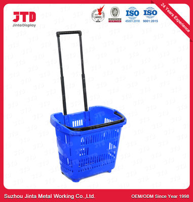 60L rollender Plastikeinkaufskorb des Einkaufskorb-HDPP auf Rädern mit Zug-Griff