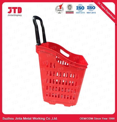 60L rollender Plastikeinkaufskorb des Einkaufskorb-HDPP auf Rädern mit Zug-Griff